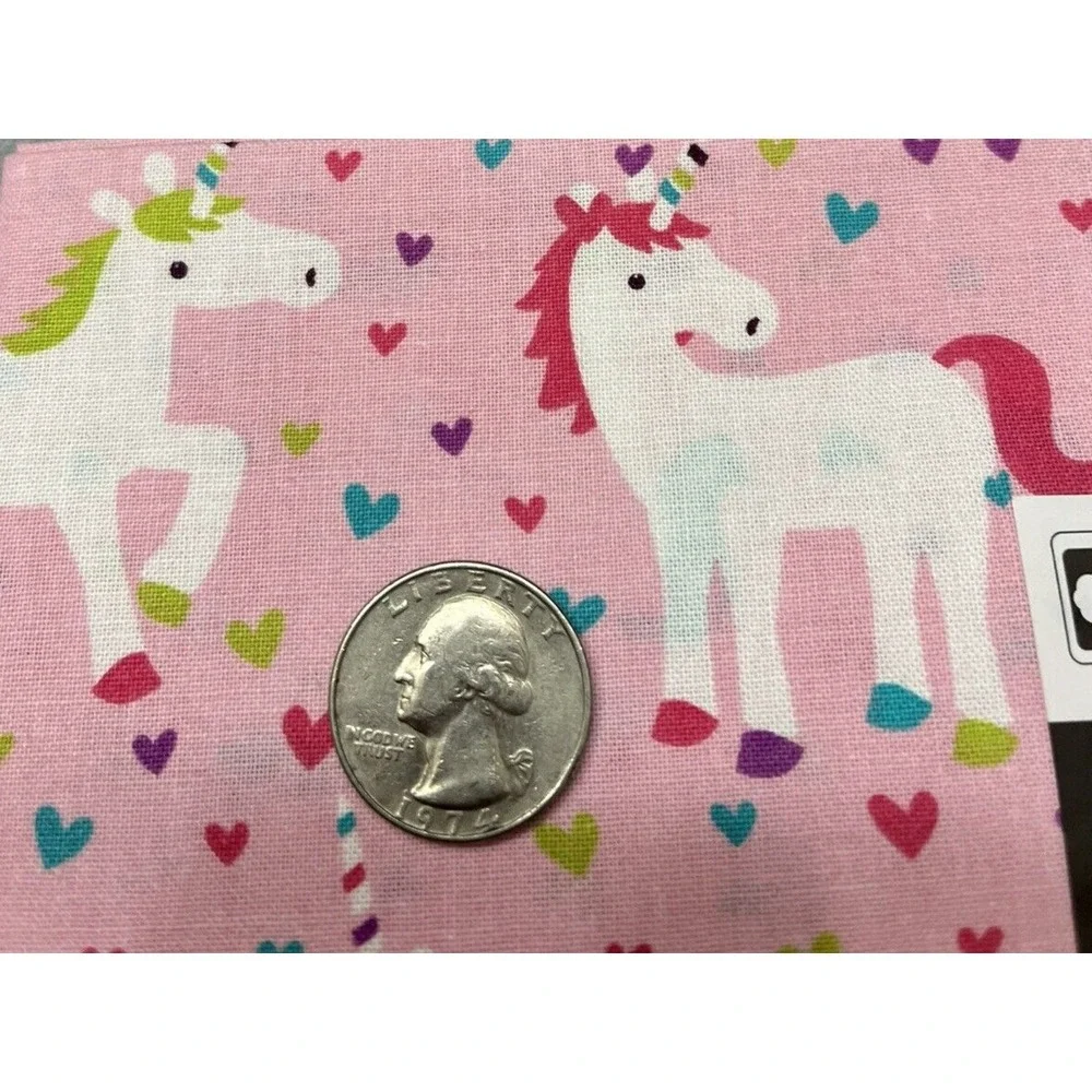 Quilt Craft Fabric 100% Cotton Unicorn & Hearts Pink Fat‎ Quarter Multicolor